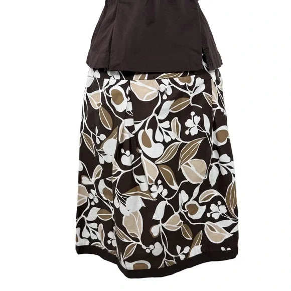 Vintage 2000s Brown Floral A-Line Top Skirt Set Retro Office Cottagecore 12P - Picture 9 of 16